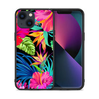 Thumbnail for Θήκη iPhone 13 Mini Tropical Flowers από τη Smartfits με σχέδιο στο πίσω μέρος και μαύρο περίβλημα | iPhone 13 Mini Tropical Flowers case with colorful back and black bezels