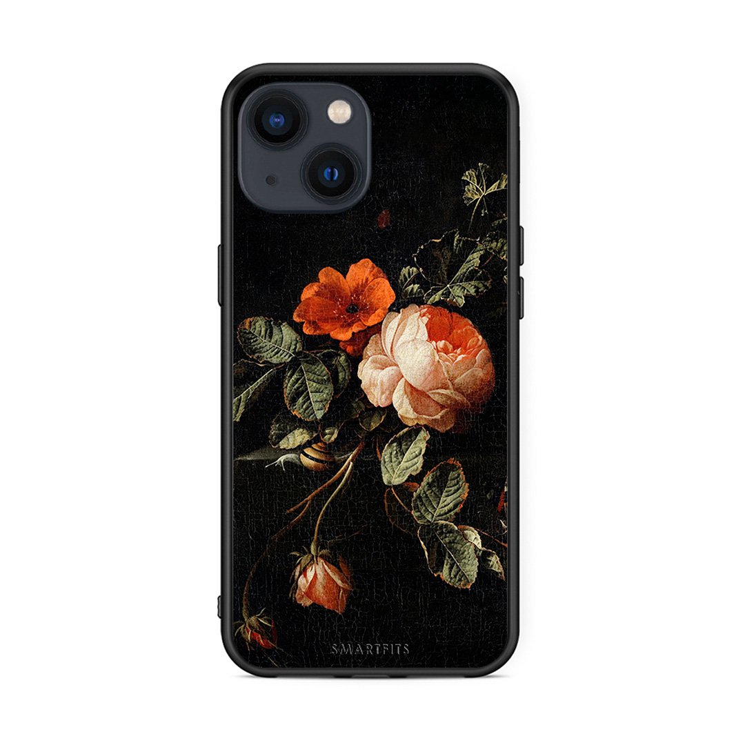 iPhone 13 Mini Vintage Roses θήκη από τη Smartfits με σχέδιο στο πίσω μέρος και μαύρο περίβλημα | Smartphone case with colorful back and black bezels by Smartfits