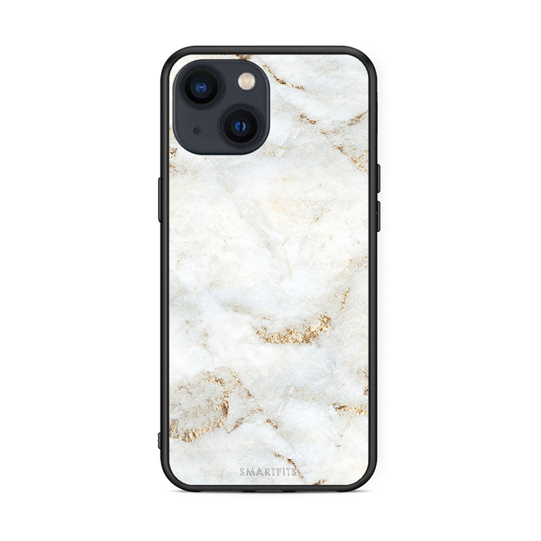 iPhone 13 White Gold Marble θήκη από τη Smartfits με σχέδιο στο πίσω μέρος και μαύρο περίβλημα | Smartphone case with colorful back and black bezels by Smartfits