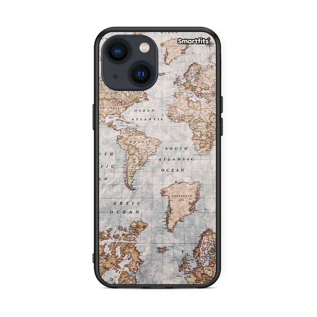 iPhone 13 Mini World Map Θήκη από τη Smartfits με σχέδιο στο πίσω μέρος και μαύρο περίβλημα | Smartphone case with colorful back and black bezels by Smartfits