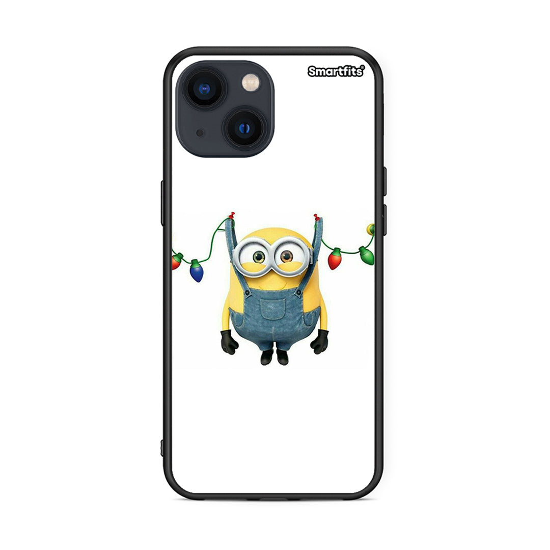 iPhone 13 Mini Xmas Minion Lights θήκη από τη Smartfits με σχέδιο στο πίσω μέρος και μαύρο περίβλημα | Smartphone case with colorful back and black bezels by Smartfits