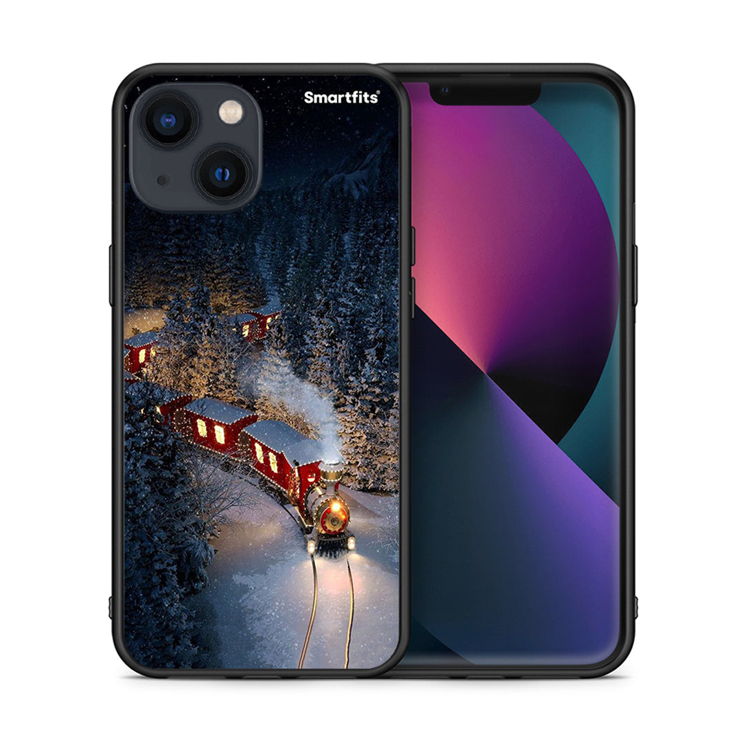 Θήκη iPhone 13 Mini Xmas Train από τη Smartfits με σχέδιο στο πίσω μέρος και μαύρο περίβλημα | iPhone 13 Mini Xmas Train case with colorful back and black bezels