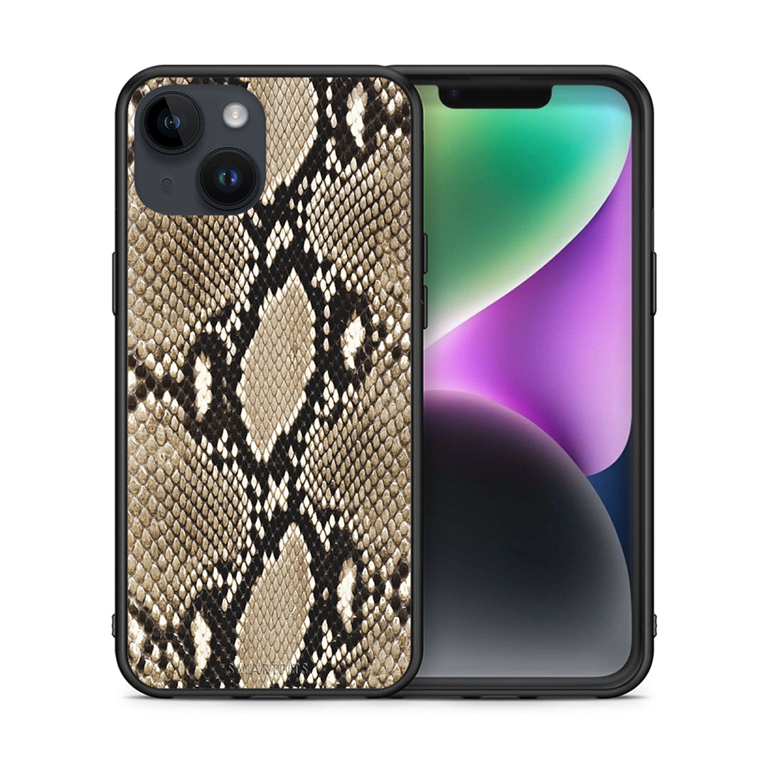 Θήκη iPhone 15 Fashion Snake Animal από τη Smartfits με σχέδιο στο πίσω μέρος και μαύρο περίβλημα | iPhone 15 Fashion Snake Animal case with colorful back and black bezels