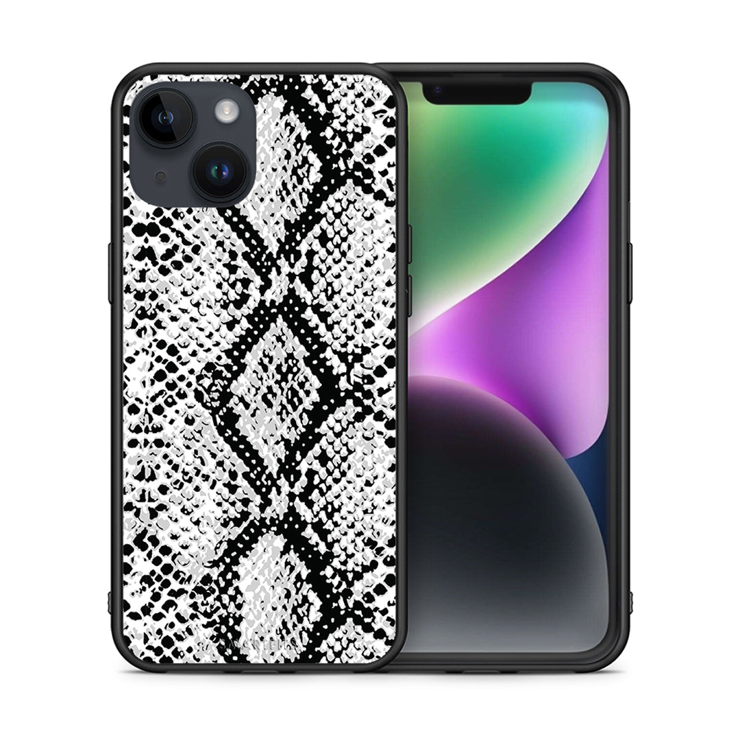 Θήκη iPhone 15 White Snake Animal από τη Smartfits με σχέδιο στο πίσω μέρος και μαύρο περίβλημα | iPhone 15 White Snake Animal case with colorful back and black bezels