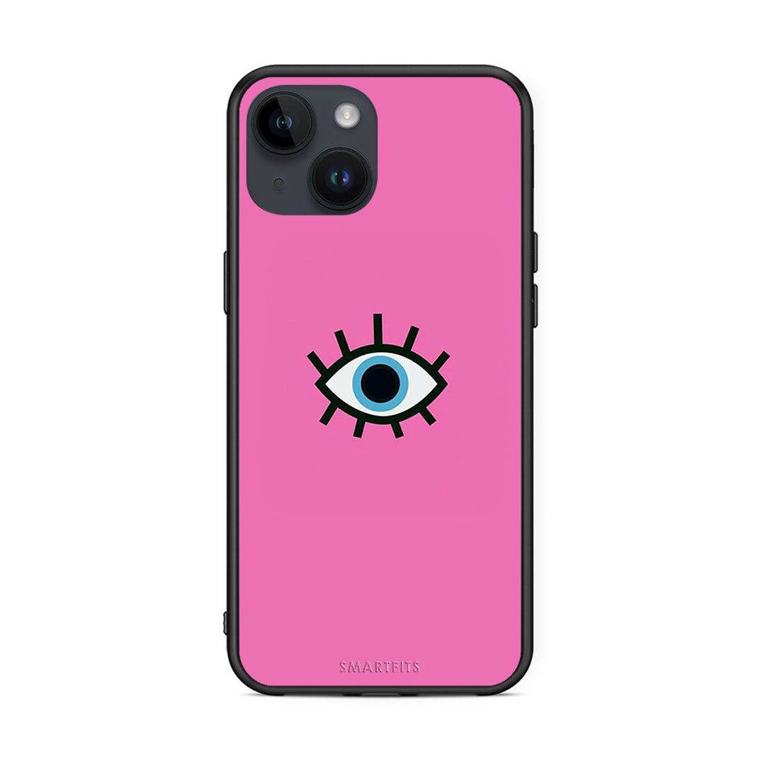 iPhone 15 Blue Eye Pink θήκη από τη Smartfits με σχέδιο στο πίσω μέρος και μαύρο περίβλημα | Smartphone case with colorful back and black bezels by Smartfits