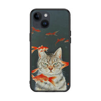 Thumbnail for iPhone 15 Cat Goldfish θήκη από τη Smartfits με σχέδιο στο πίσω μέρος και μαύρο περίβλημα | Smartphone case with colorful back and black bezels by Smartfits