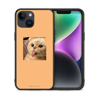 Thumbnail for Θήκη iPhone 14 Cat Tongue από τη Smartfits με σχέδιο στο πίσω μέρος και μαύρο περίβλημα | iPhone 14 Cat Tongue case with colorful back and black bezels