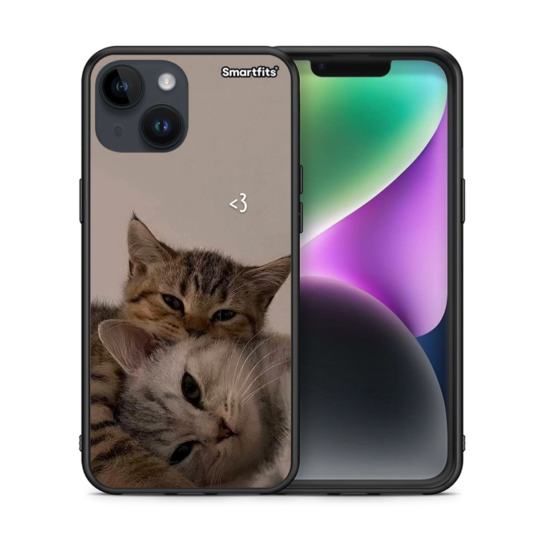 Θήκη iPhone 14 Cats In Love από τη Smartfits με σχέδιο στο πίσω μέρος και μαύρο περίβλημα | iPhone 14 Cats In Love case with colorful back and black bezels