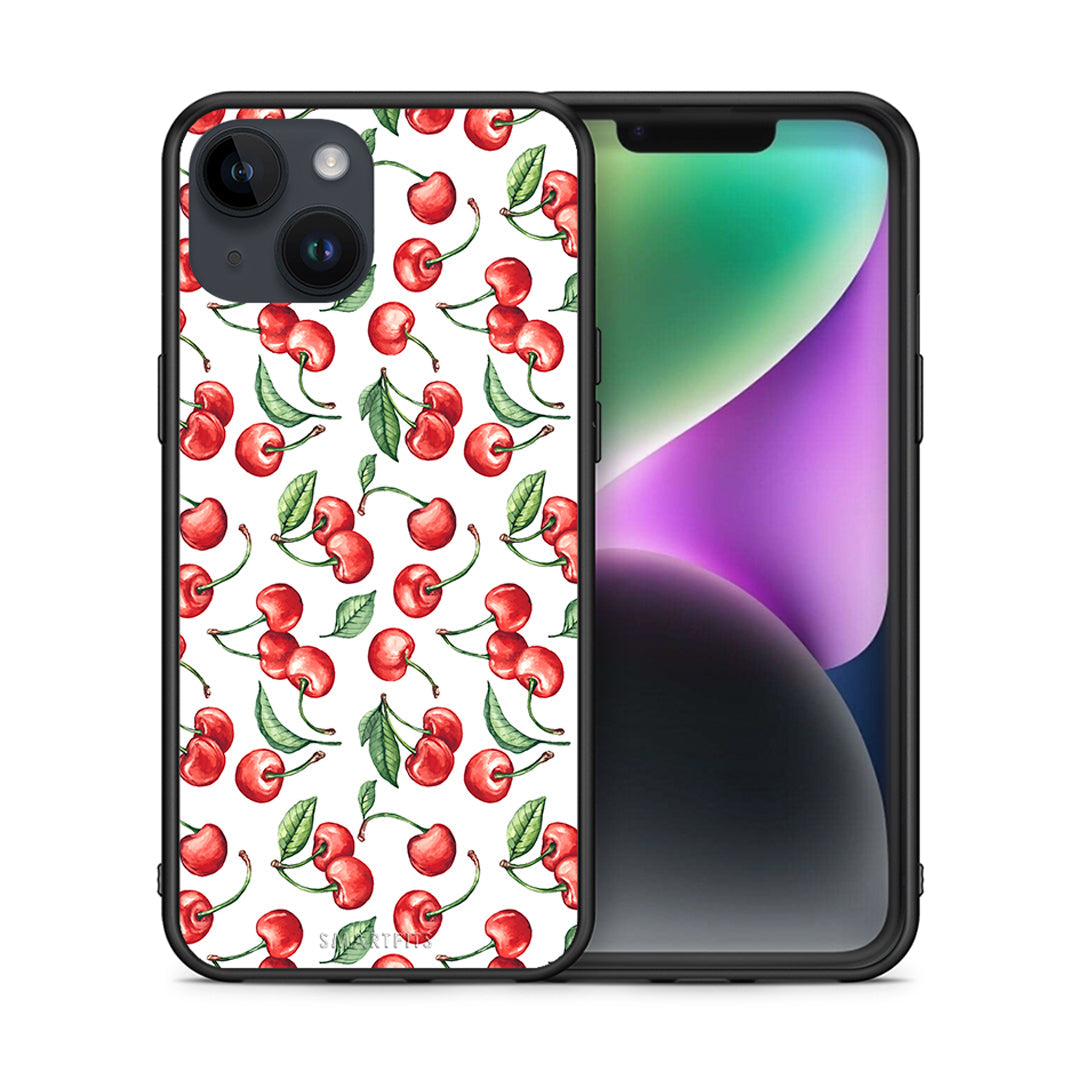 Θήκη iPhone 14 Cherry Summer από τη Smartfits με σχέδιο στο πίσω μέρος και μαύρο περίβλημα | iPhone 14 Cherry Summer case with colorful back and black bezels