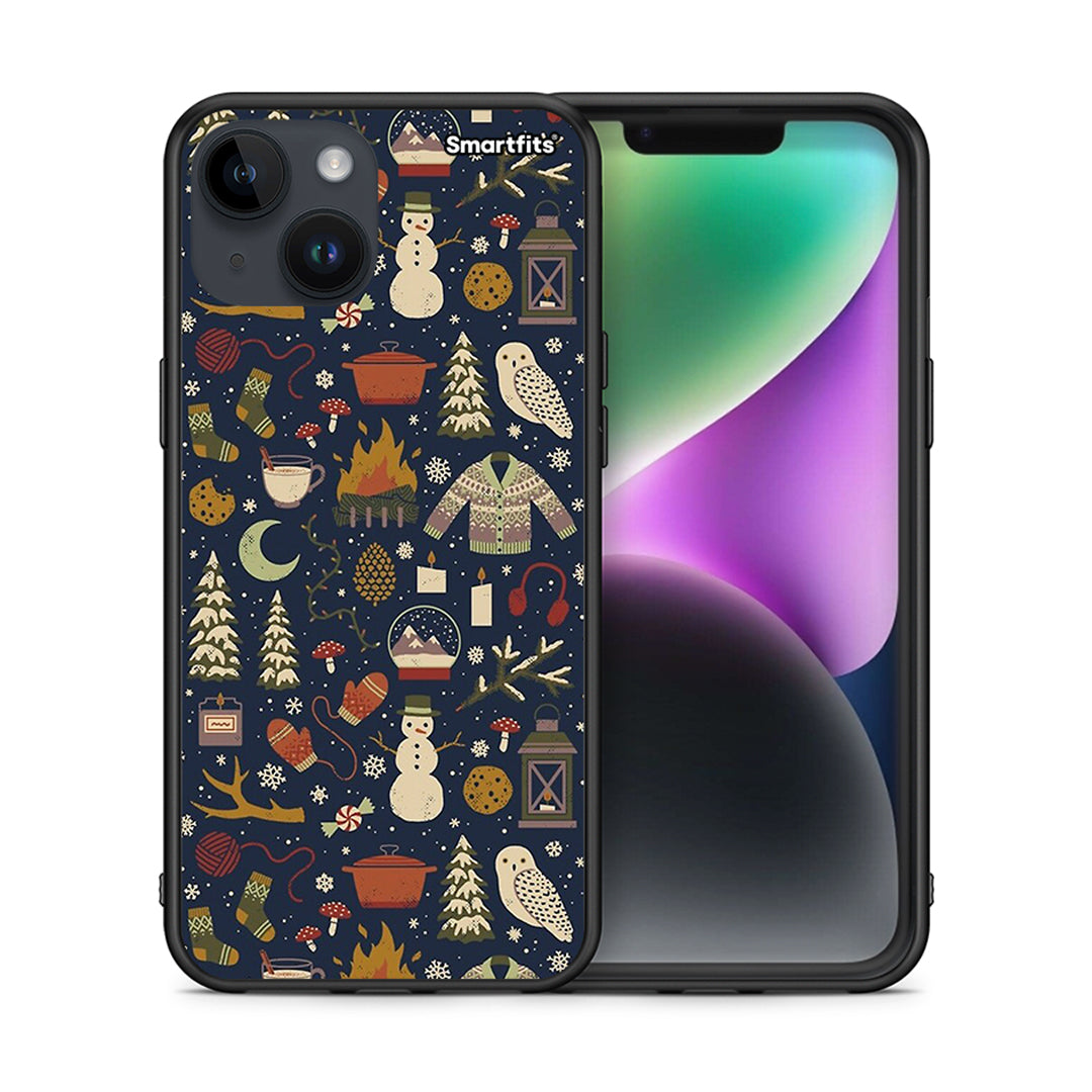 Θήκη iPhone 14 Christmas Elements από τη Smartfits με σχέδιο στο πίσω μέρος και μαύρο περίβλημα | iPhone 14 Christmas Elements case with colorful back and black bezels