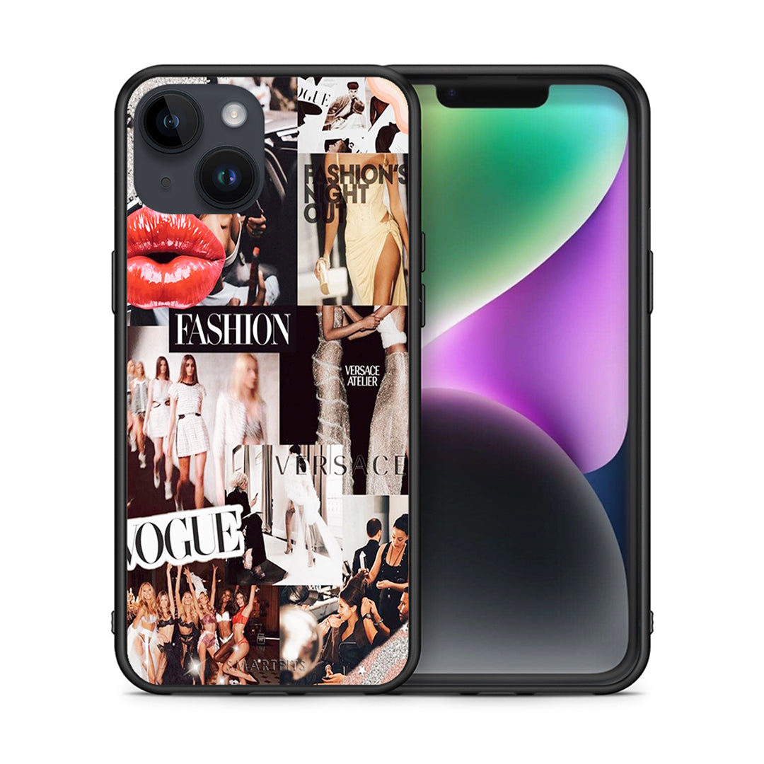 Θήκη Αγίου Βαλεντίνου iPhone 14 Collage Fashion από τη Smartfits με σχέδιο στο πίσω μέρος και μαύρο περίβλημα | iPhone 14 Collage Fashion case with colorful back and black bezels