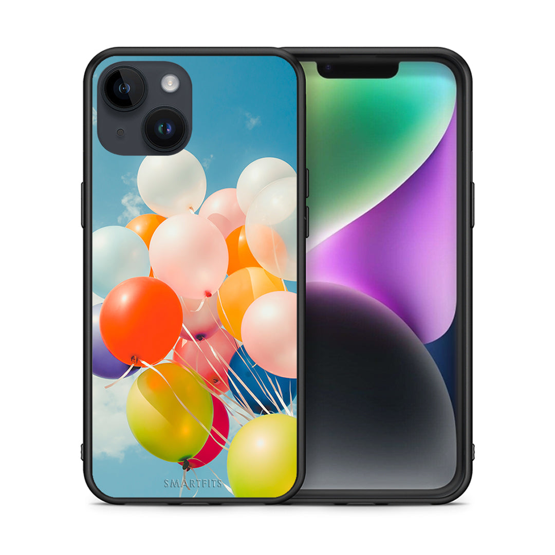 Θήκη iPhone 14 Colorful Balloons από τη Smartfits με σχέδιο στο πίσω μέρος και μαύρο περίβλημα | iPhone 14 Colorful Balloons case with colorful back and black bezels