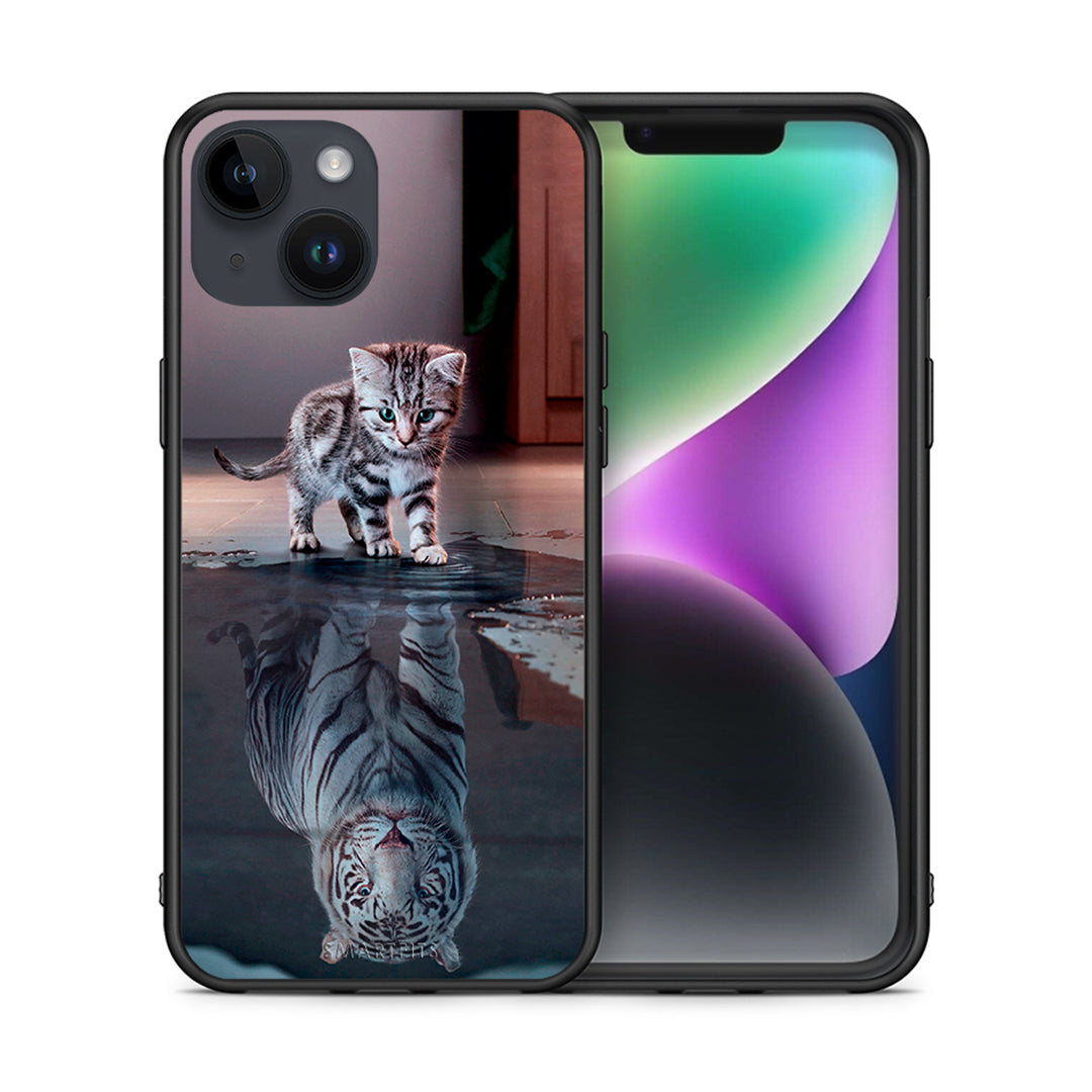 Θήκη iPhone 14 Tiger Cute από τη Smartfits με σχέδιο στο πίσω μέρος και μαύρο περίβλημα | iPhone 14 Tiger Cute case with colorful back and black bezels