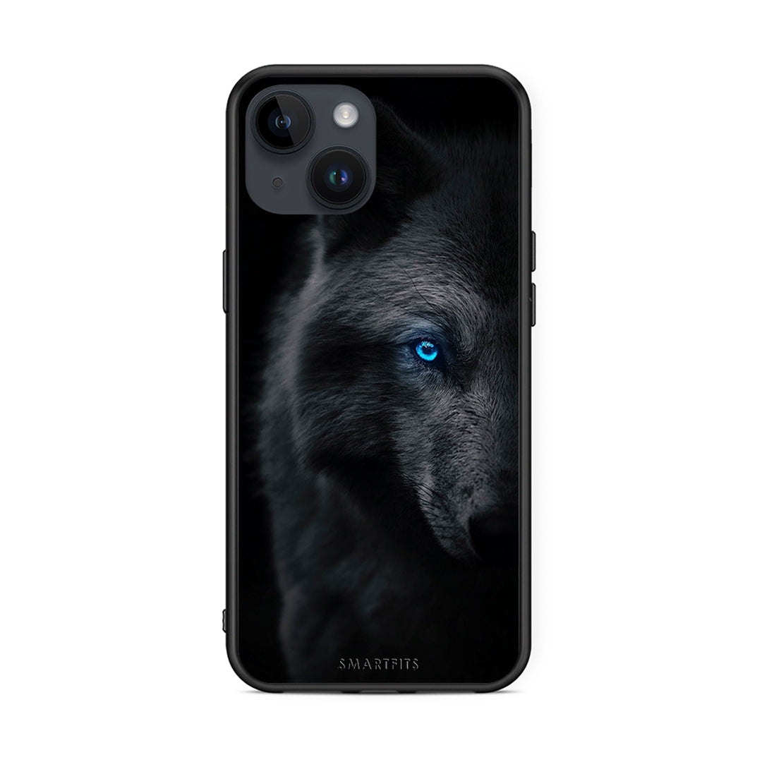 iPhone 14 Dark Wolf θήκη από τη Smartfits με σχέδιο στο πίσω μέρος και μαύρο περίβλημα | Smartphone case with colorful back and black bezels by Smartfits