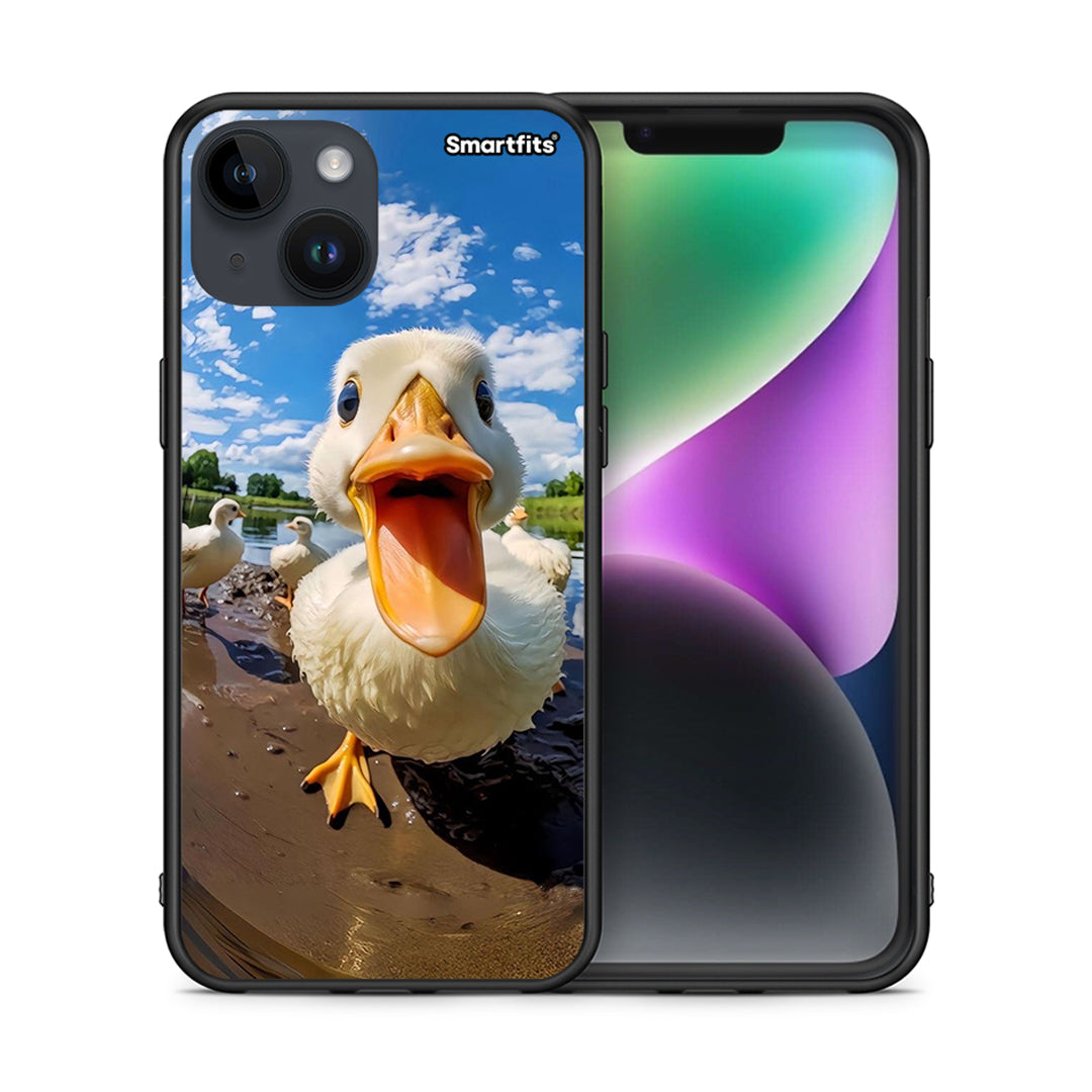 Θήκη iPhone 14 Duck Face από τη Smartfits με σχέδιο στο πίσω μέρος και μαύρο περίβλημα | iPhone 14 Duck Face case with colorful back and black bezels