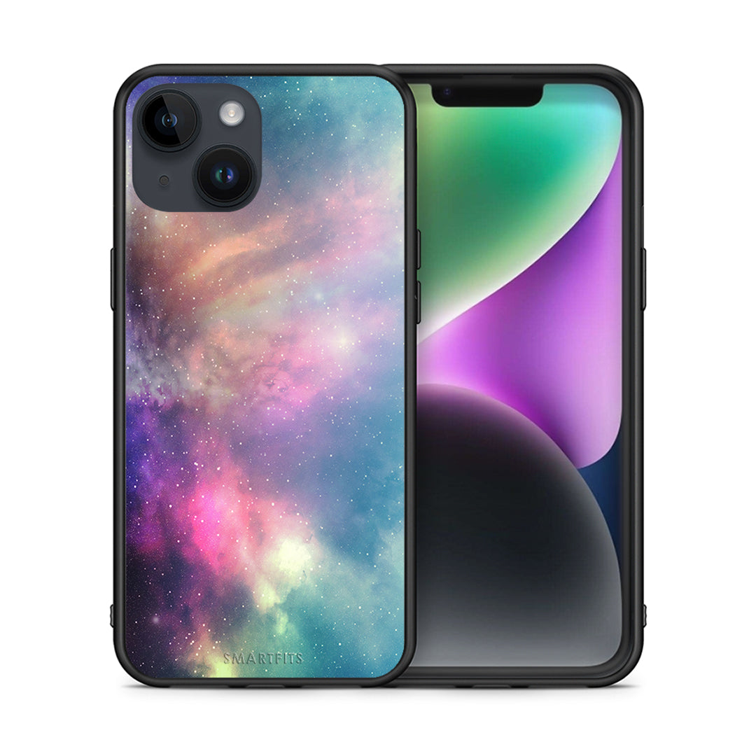 Θήκη iPhone 15 Rainbow Galaxy από τη Smartfits με σχέδιο στο πίσω μέρος και μαύρο περίβλημα | iPhone 15 Rainbow Galaxy case with colorful back and black bezels