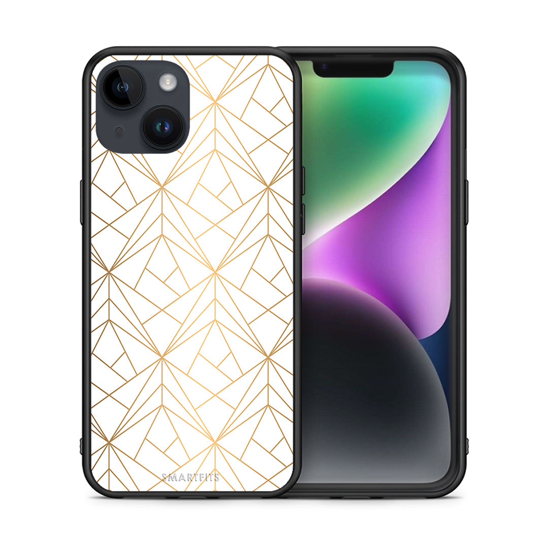 Θήκη iPhone 14 Luxury White Geometric από τη Smartfits με σχέδιο στο πίσω μέρος και μαύρο περίβλημα | iPhone 14 Luxury White Geometric case with colorful back and black bezels