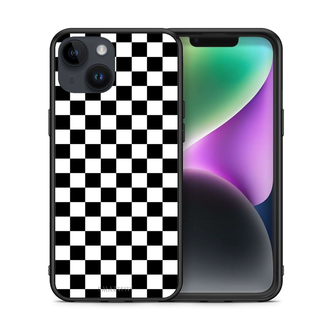 Θήκη iPhone 14 Squares Geometric από τη Smartfits με σχέδιο στο πίσω μέρος και μαύρο περίβλημα | iPhone 14 Squares Geometric case with colorful back and black bezels