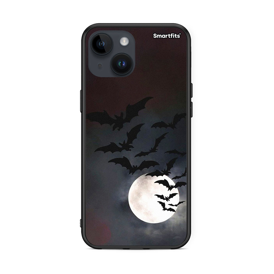 iPhone 15 Halloween Bat Night Θήκη από τη Smartfits με σχέδιο στο πίσω μέρος και μαύρο περίβλημα | Smartphone case with colorful back and black bezels by Smartfits