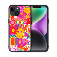 Thumbnail for Θήκη iPhone 14 Hippie Love από τη Smartfits με σχέδιο στο πίσω μέρος και μαύρο περίβλημα | iPhone 14 Hippie Love case with colorful back and black bezels