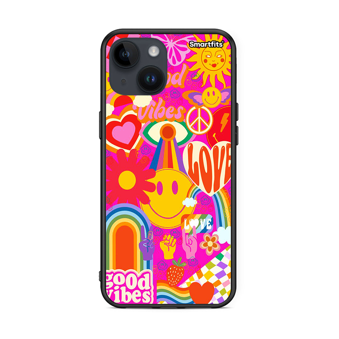 iPhone 14 Hippie Love θήκη από τη Smartfits με σχέδιο στο πίσω μέρος και μαύρο περίβλημα | Smartphone case with colorful back and black bezels by Smartfits