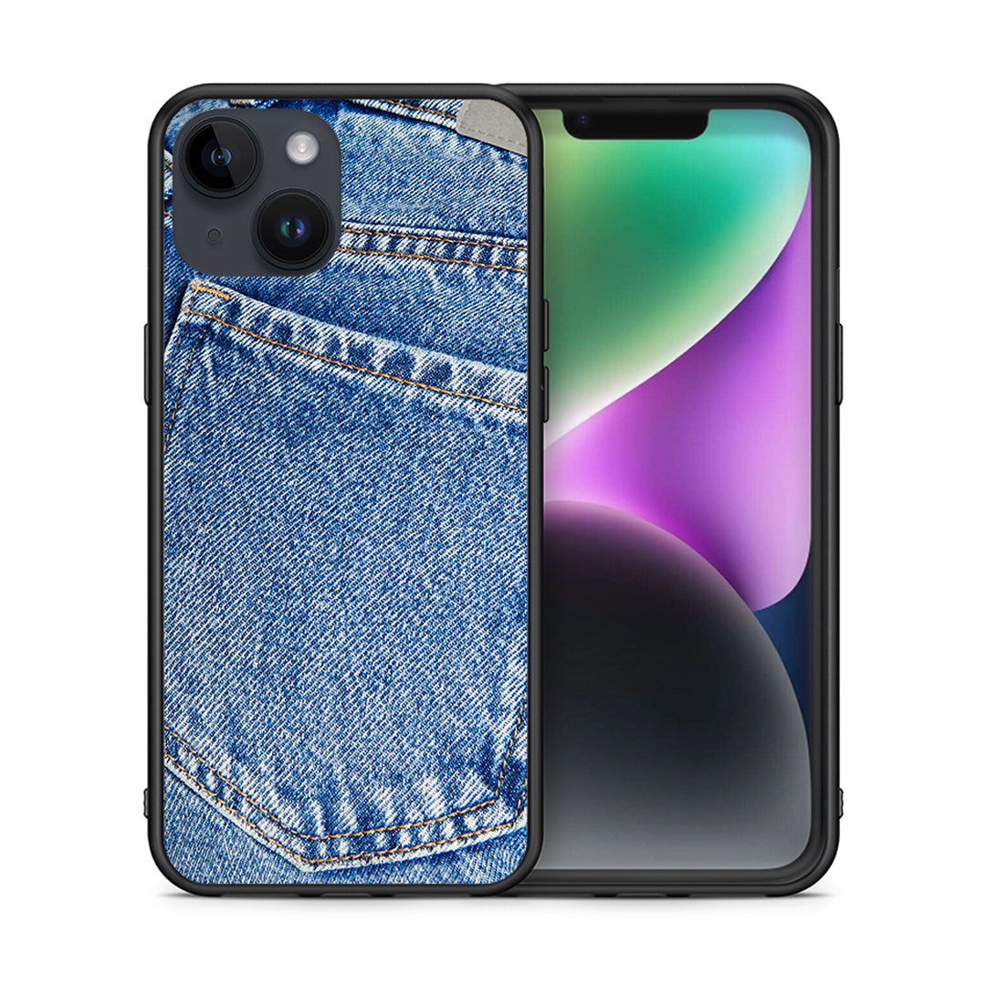 Θήκη iPhone 14 Jeans Pocket από τη Smartfits με σχέδιο στο πίσω μέρος και μαύρο περίβλημα | iPhone 14 Jeans Pocket case with colorful back and black bezels