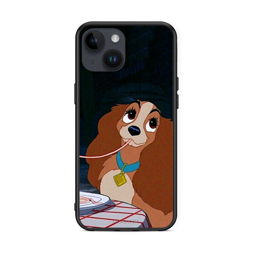 iPhone 14 Lady And Tramp 2 Θήκη Αγίου Βαλεντίνου από τη Smartfits με σχέδιο στο πίσω μέρος και μαύρο περίβλημα | Smartphone case with colorful back and black bezels by Smartfits