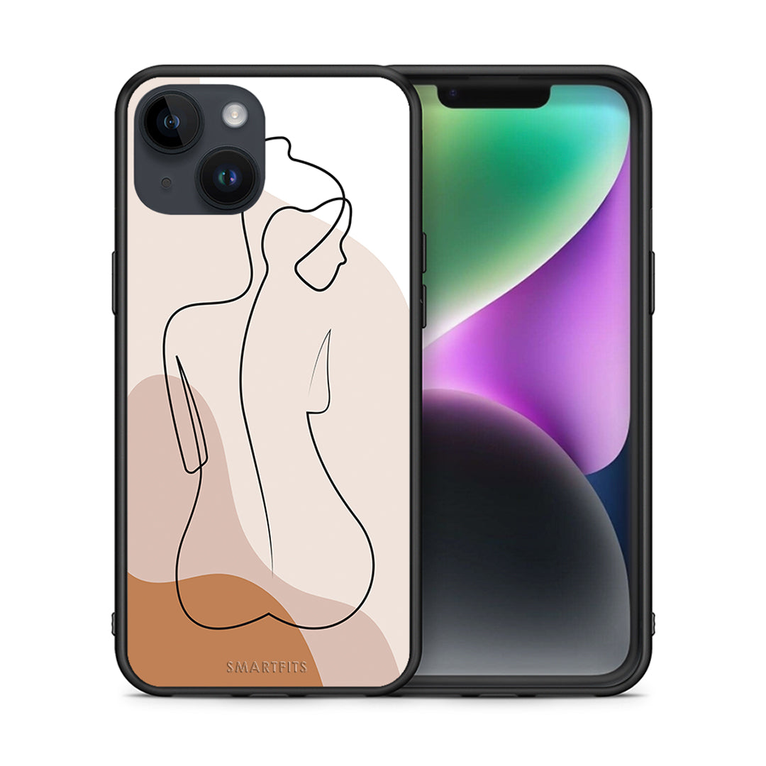 Θήκη iPhone 14 LineArt Woman από τη Smartfits με σχέδιο στο πίσω μέρος και μαύρο περίβλημα | iPhone 14 LineArt Woman case with colorful back and black bezels