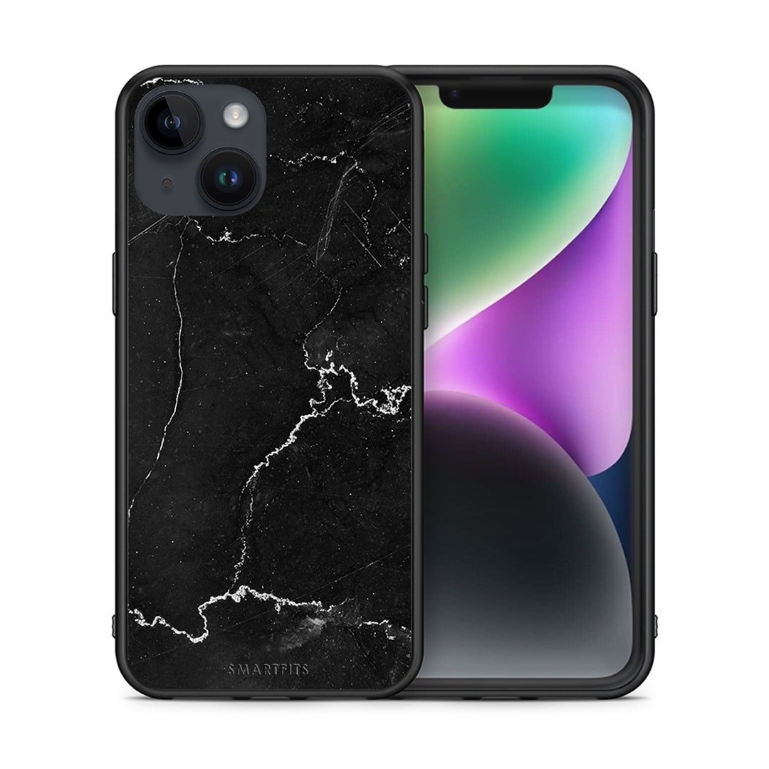 Θήκη iPhone 14 Marble Black από τη Smartfits με σχέδιο στο πίσω μέρος και μαύρο περίβλημα | iPhone 14 Marble Black case with colorful back and black bezels