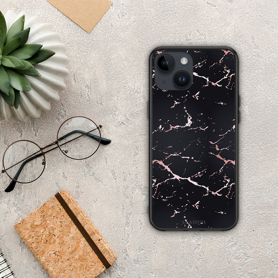 Marble Black Rosegold - iPhone 15 case