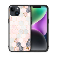 Thumbnail for Θήκη iPhone 14 Hexagon Pink Marble από τη Smartfits με σχέδιο στο πίσω μέρος και μαύρο περίβλημα | iPhone 14 Hexagon Pink Marble case with colorful back and black bezels