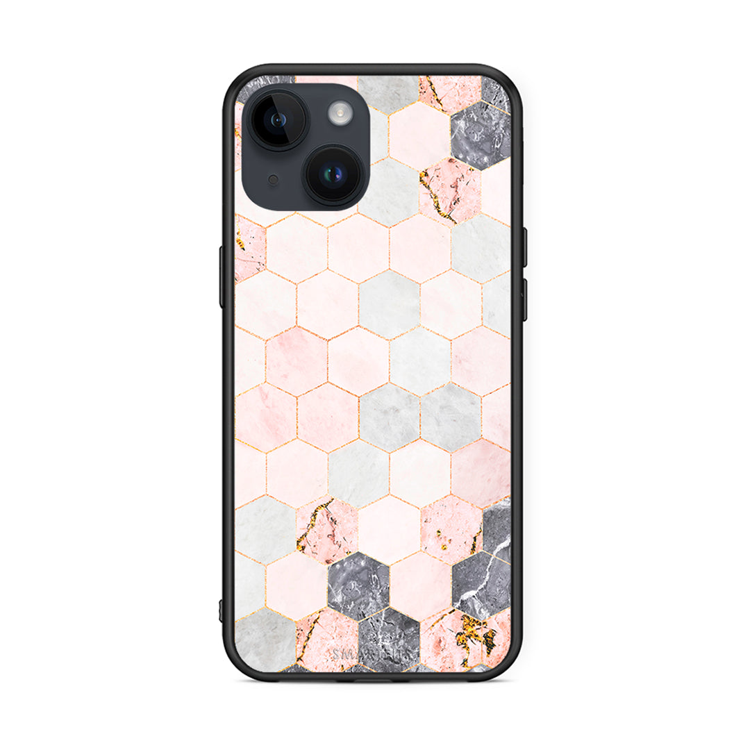 4 - iPhone 14 Hexagon Pink Marble case, cover, bumper