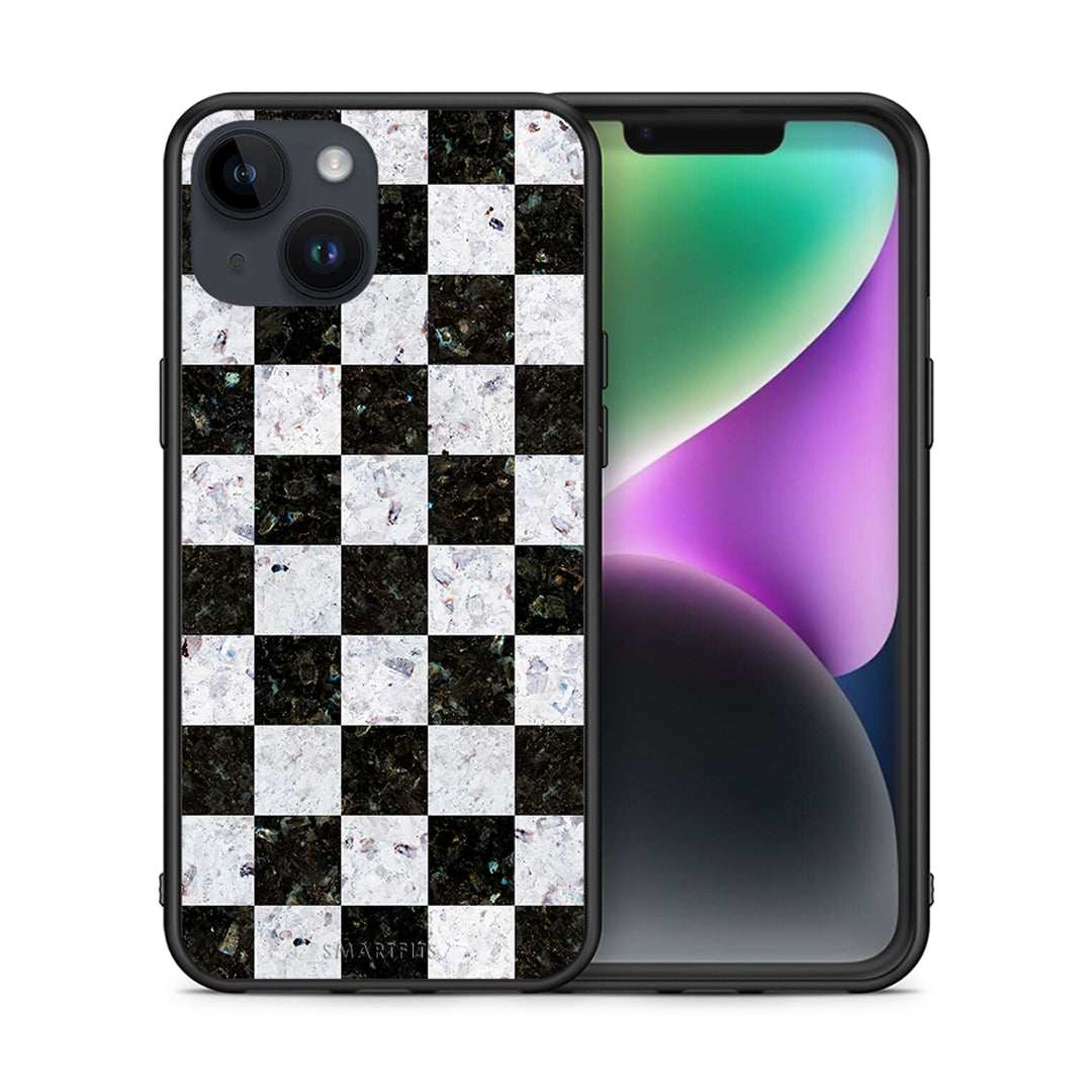 Θήκη iPhone 14 Square Geometric Marble από τη Smartfits με σχέδιο στο πίσω μέρος και μαύρο περίβλημα | iPhone 14 Square Geometric Marble case with colorful back and black bezels