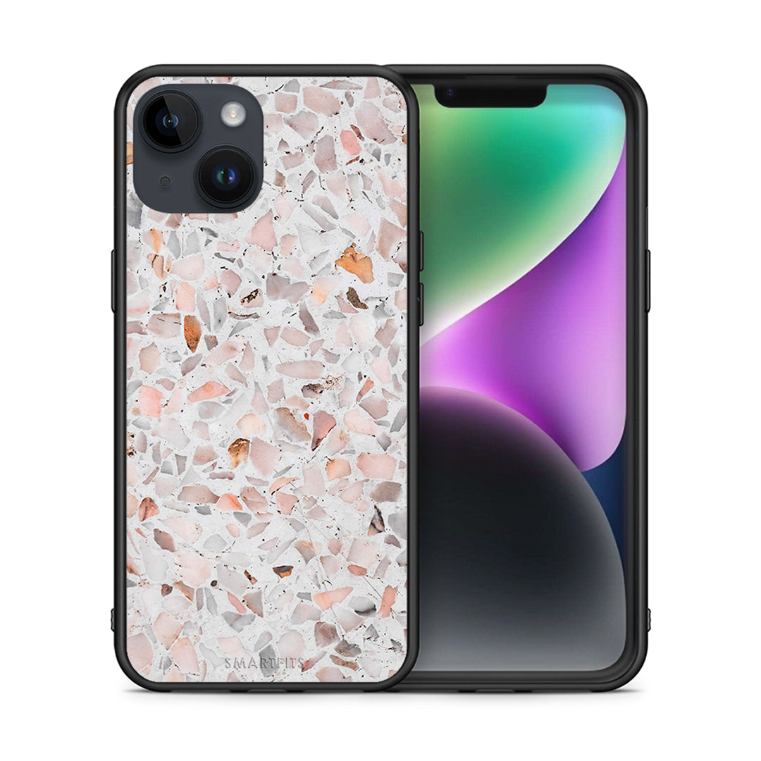 Θήκη iPhone 14 Marble Terrazzo από τη Smartfits με σχέδιο στο πίσω μέρος και μαύρο περίβλημα | iPhone 14 Marble Terrazzo case with colorful back and black bezels