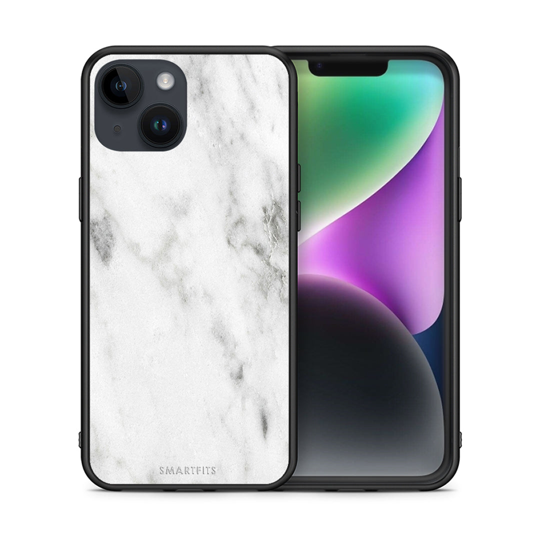 Θήκη iPhone 15 White Marble από τη Smartfits με σχέδιο στο πίσω μέρος και μαύρο περίβλημα | iPhone 15 White Marble case with colorful back and black bezels