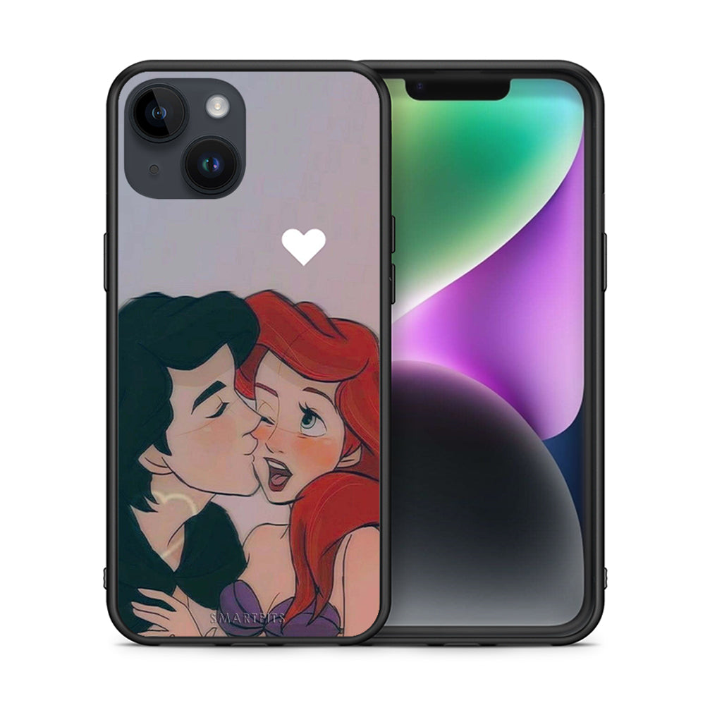 Θήκη Αγίου Βαλεντίνου iPhone 15 Mermaid Love από τη Smartfits με σχέδιο στο πίσω μέρος και μαύρο περίβλημα | iPhone 15 Mermaid Love case with colorful back and black bezels