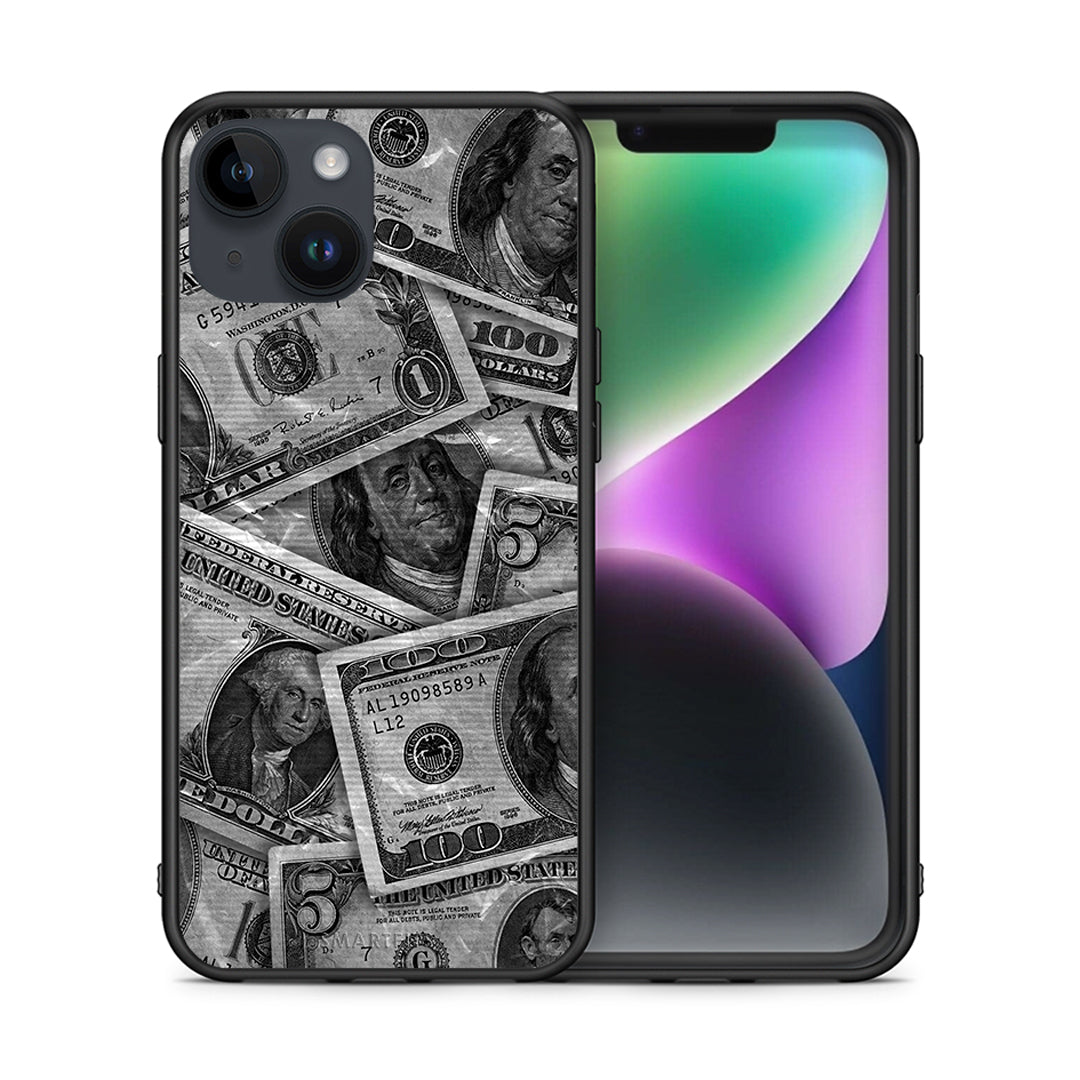 Θήκη iPhone 14 Money Dollars από τη Smartfits με σχέδιο στο πίσω μέρος και μαύρο περίβλημα | iPhone 14 Money Dollars case with colorful back and black bezels