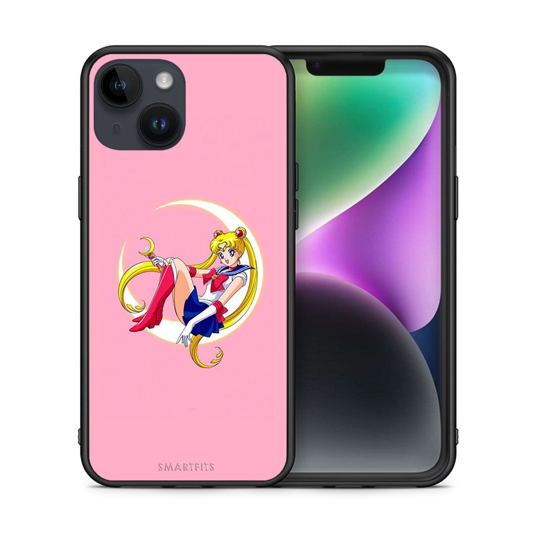 Θήκη iPhone 15 Moon Girl από τη Smartfits με σχέδιο στο πίσω μέρος και μαύρο περίβλημα | iPhone 15 Moon Girl case with colorful back and black bezels