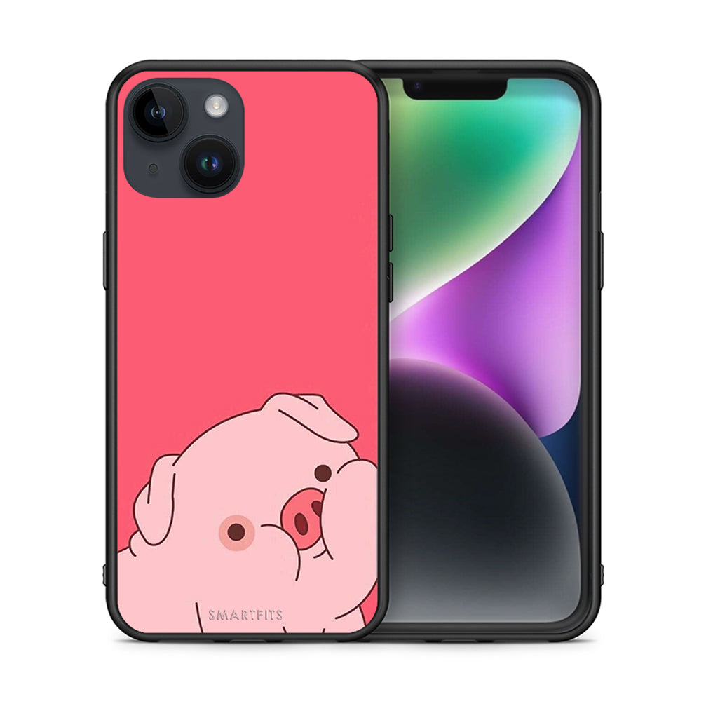 Θήκη Αγίου Βαλεντίνου iPhone 14 Pig Love 1 από τη Smartfits με σχέδιο στο πίσω μέρος και μαύρο περίβλημα | iPhone 14 Pig Love 1 case with colorful back and black bezels