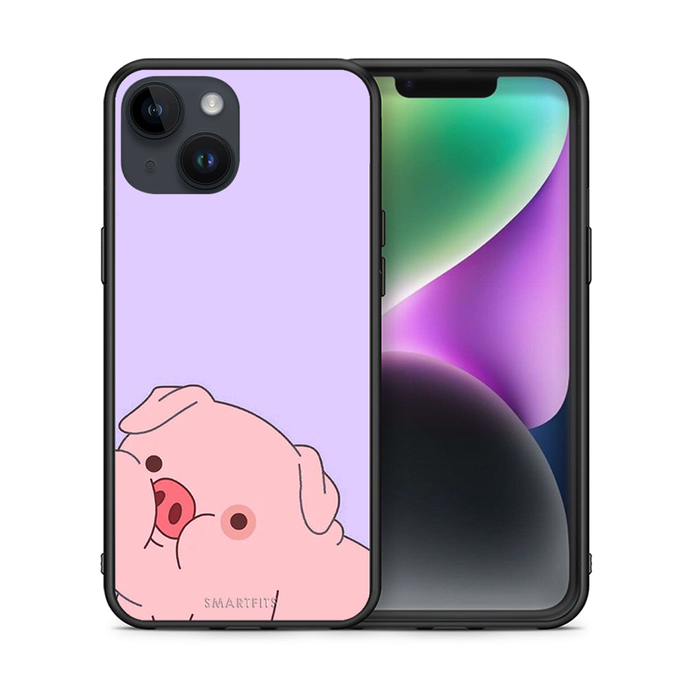 Θήκη Αγίου Βαλεντίνου iPhone 15 Pig Love 2 από τη Smartfits με σχέδιο στο πίσω μέρος και μαύρο περίβλημα | iPhone 15 Pig Love 2 case with colorful back and black bezels