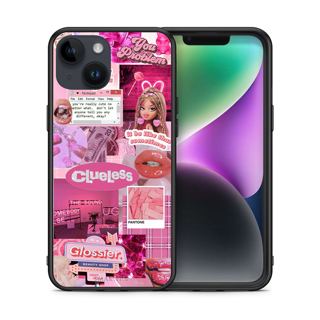 Θήκη Αγίου Βαλεντίνου iPhone 14 Pink Love από τη Smartfits με σχέδιο στο πίσω μέρος και μαύρο περίβλημα | iPhone 14 Pink Love case with colorful back and black bezels