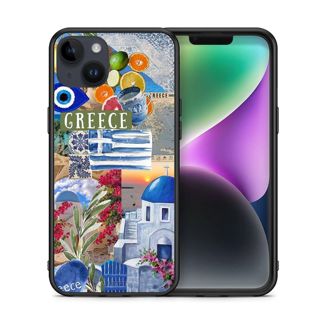 Θήκη iPhone 14 Plus All Greek από τη Smartfits με σχέδιο στο πίσω μέρος και μαύρο περίβλημα | iPhone 14 Plus All Greek case with colorful back and black bezels