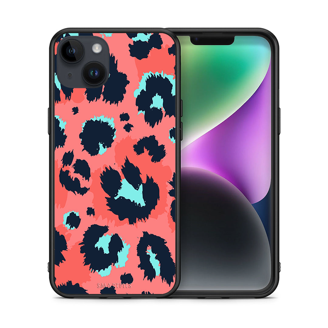 Θήκη iPhone 15 Plus Pink Leopard Animal από τη Smartfits με σχέδιο στο πίσω μέρος και μαύρο περίβλημα | iPhone 15 Plus Pink Leopard Animal case with colorful back and black bezels