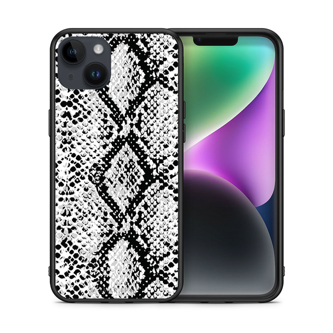 Θήκη iPhone 14 Plus White Snake Animal από τη Smartfits με σχέδιο στο πίσω μέρος και μαύρο περίβλημα | iPhone 14 Plus White Snake Animal case with colorful back and black bezels