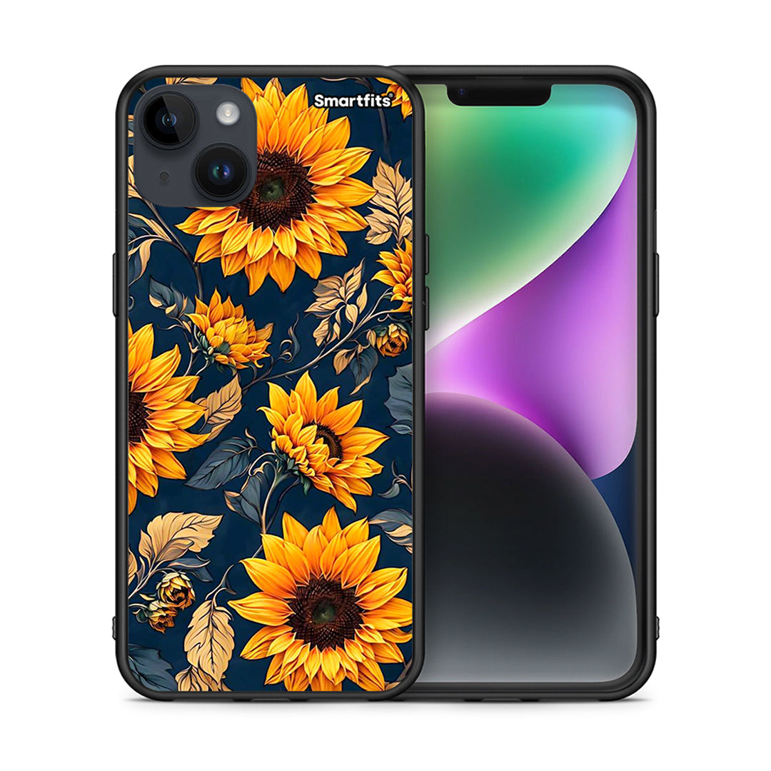 Θήκη iPhone 15 Plus Autumn Sunflowers από τη Smartfits με σχέδιο στο πίσω μέρος και μαύρο περίβλημα | iPhone 15 Plus Autumn Sunflowers case with colorful back and black bezels