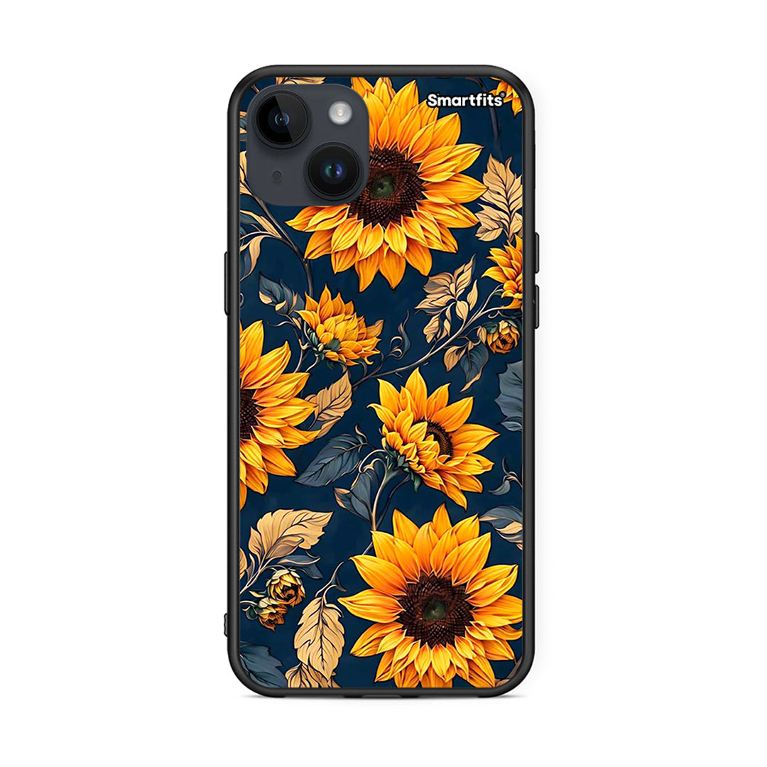 iPhone 15 Plus Autumn Sunflowers θήκη από τη Smartfits με σχέδιο στο πίσω μέρος και μαύρο περίβλημα | Smartphone case with colorful back and black bezels by Smartfits