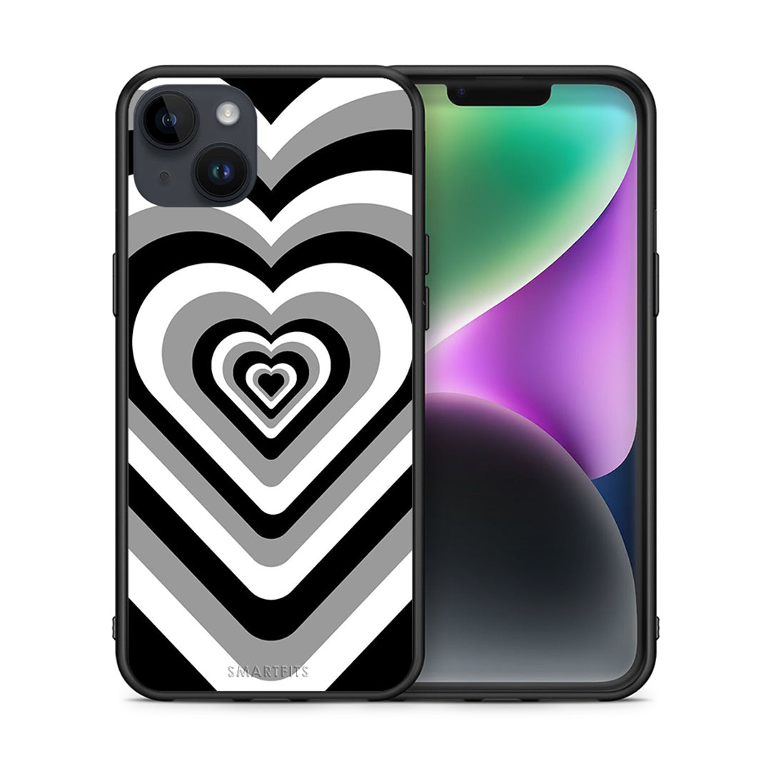 Θήκη iPhone 15 Plus Black Hearts από τη Smartfits με σχέδιο στο πίσω μέρος και μαύρο περίβλημα | iPhone 15 Plus Black Hearts case with colorful back and black bezels