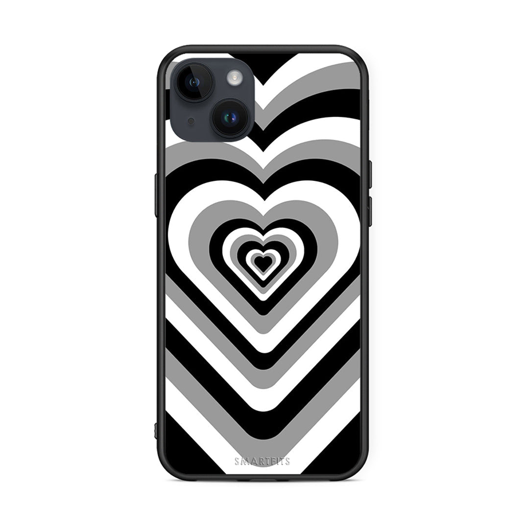 iPhone 15 Plus Black Hearts θήκη από τη Smartfits με σχέδιο στο πίσω μέρος και μαύρο περίβλημα | Smartphone case with colorful back and black bezels by Smartfits