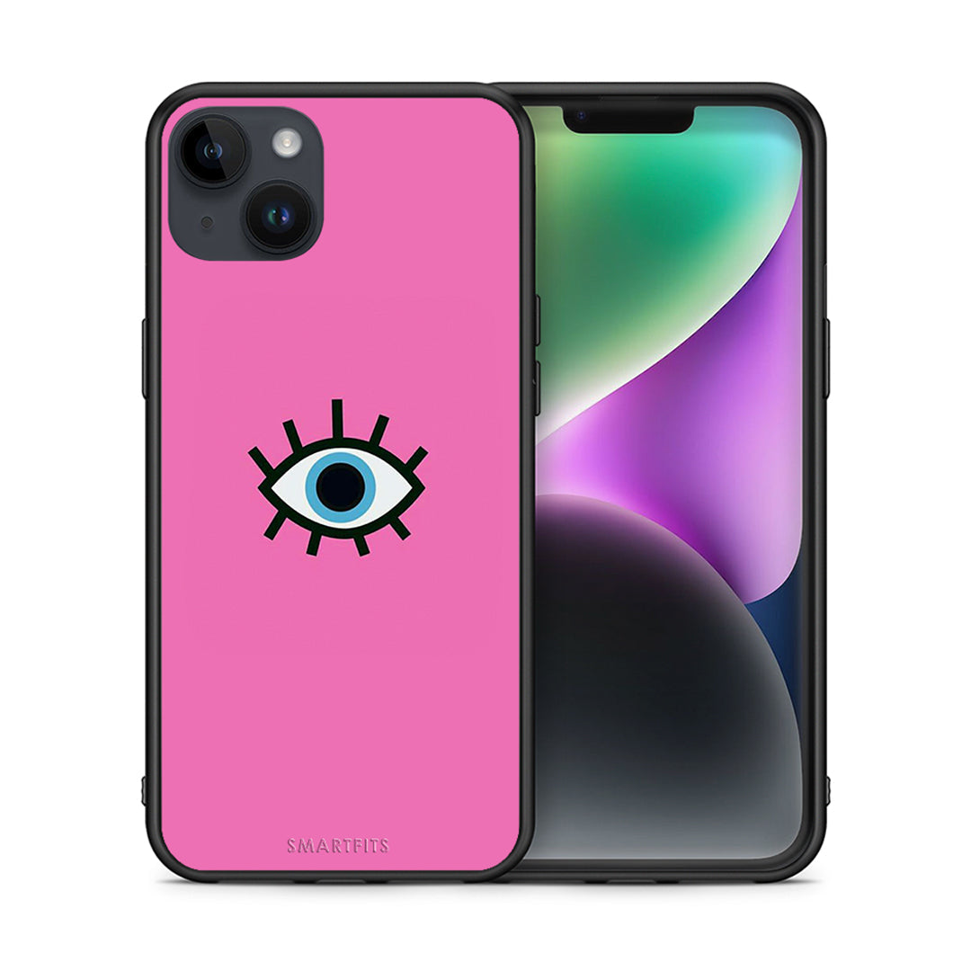Θήκη iPhone 14 Plus Blue Eye Pink από τη Smartfits με σχέδιο στο πίσω μέρος και μαύρο περίβλημα | iPhone 14 Plus Blue Eye Pink case with colorful back and black bezels