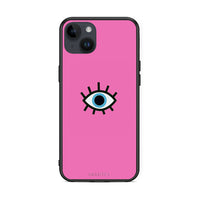 Thumbnail for iPhone 14 Plus Blue Eye Pink θήκη από τη Smartfits με σχέδιο στο πίσω μέρος και μαύρο περίβλημα | Smartphone case with colorful back and black bezels by Smartfits